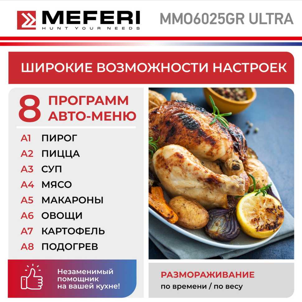 Встраиваемая микроволновая печь СВЧ Meferi MMO6025GR ULTRA