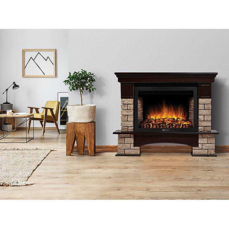 Портал Firelight Forte Wood Classic камень коричневый, шпон темный дуб