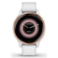 Умные часы Garmin Venu 2S белые цвета розовое золото с кожаным ремешком