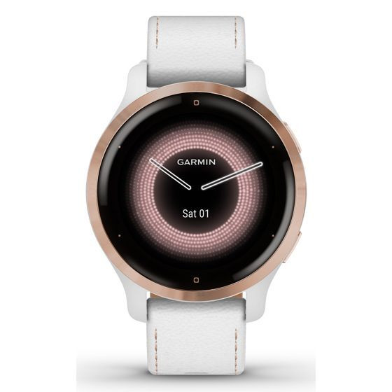 Умные часы Garmin Venu 2S белые цвета розовое золото с кожаным ремешком