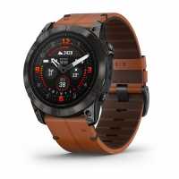 Умные часы Garmin Epix Pro (Gen 2) Sapphire Edition 51 мм, титановый угольно-серый, DLC, коричневый кожаный ремешок