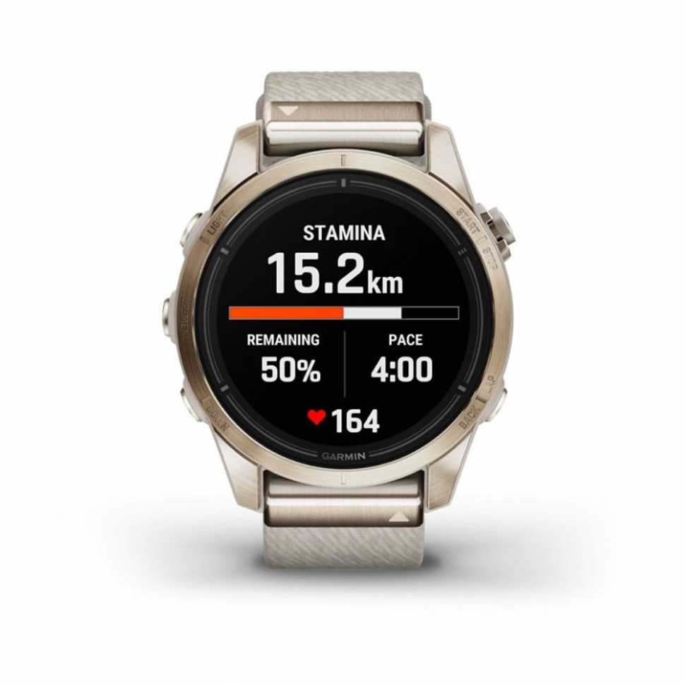 Умные часы Garmin Epix Pro (Gen 2) Sapphire Edition 42 мм, золотистый корпус с нейлоновым ремешком сливочного цвета