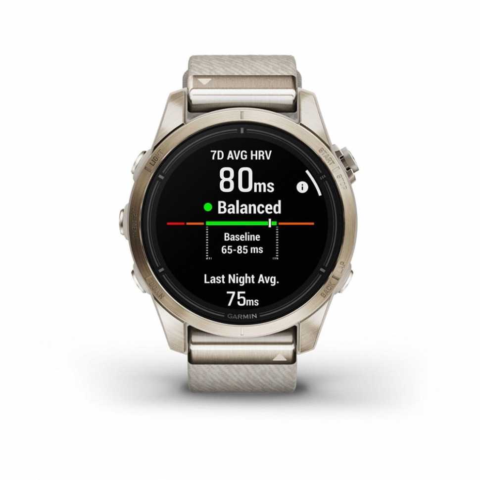 Умные часы Garmin Epix Pro (Gen 2) Sapphire Edition 42 мм, золотистый корпус с нейлоновым ремешком сливочного цвета