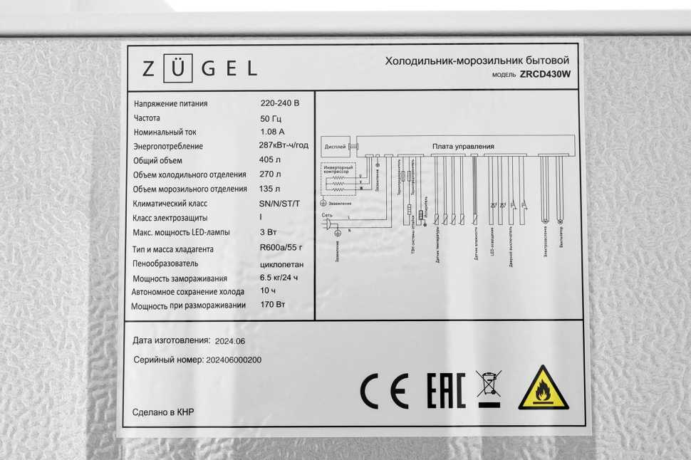 Многокамерный холодильник Zugel ZRCD430W, белое стекло