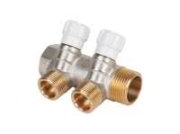 Коллектор латунный MVI 1&quot;x3/4&quot;x2 выхода, с регулирующими вентилями