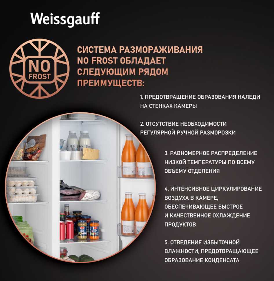 Холодильник Side-by-Side Weissgauff WSBS 500 Inverter NoFrost Bru Steel Glass
