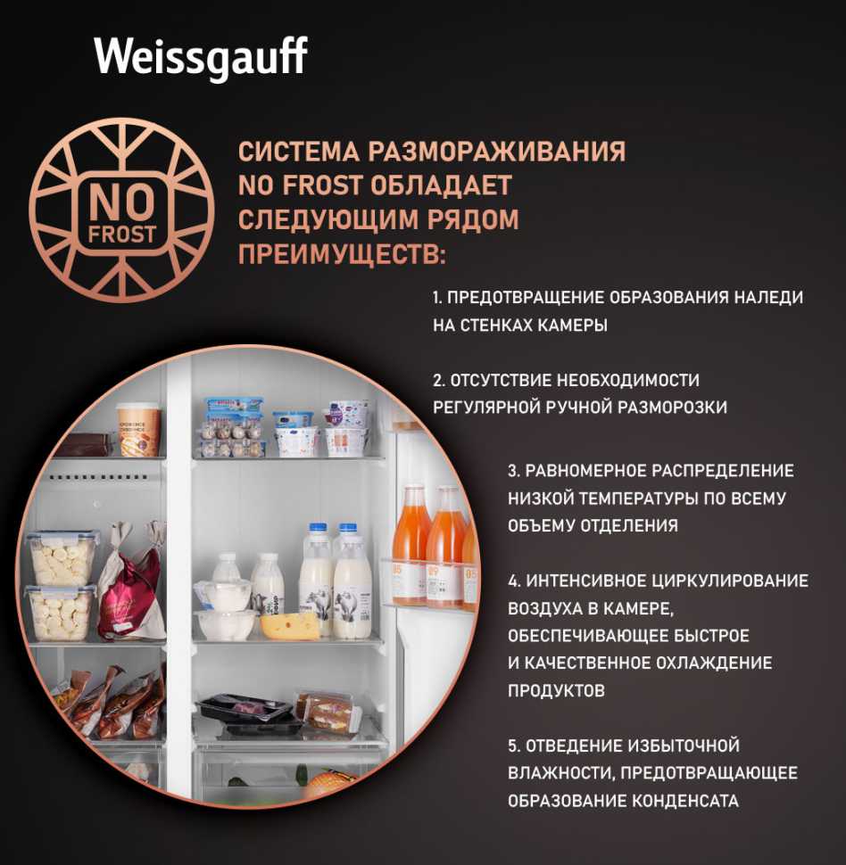 Холодильник Side-by-Side Weissgauff WSBS 600 NoFrost Inverter Bru Steel Glass